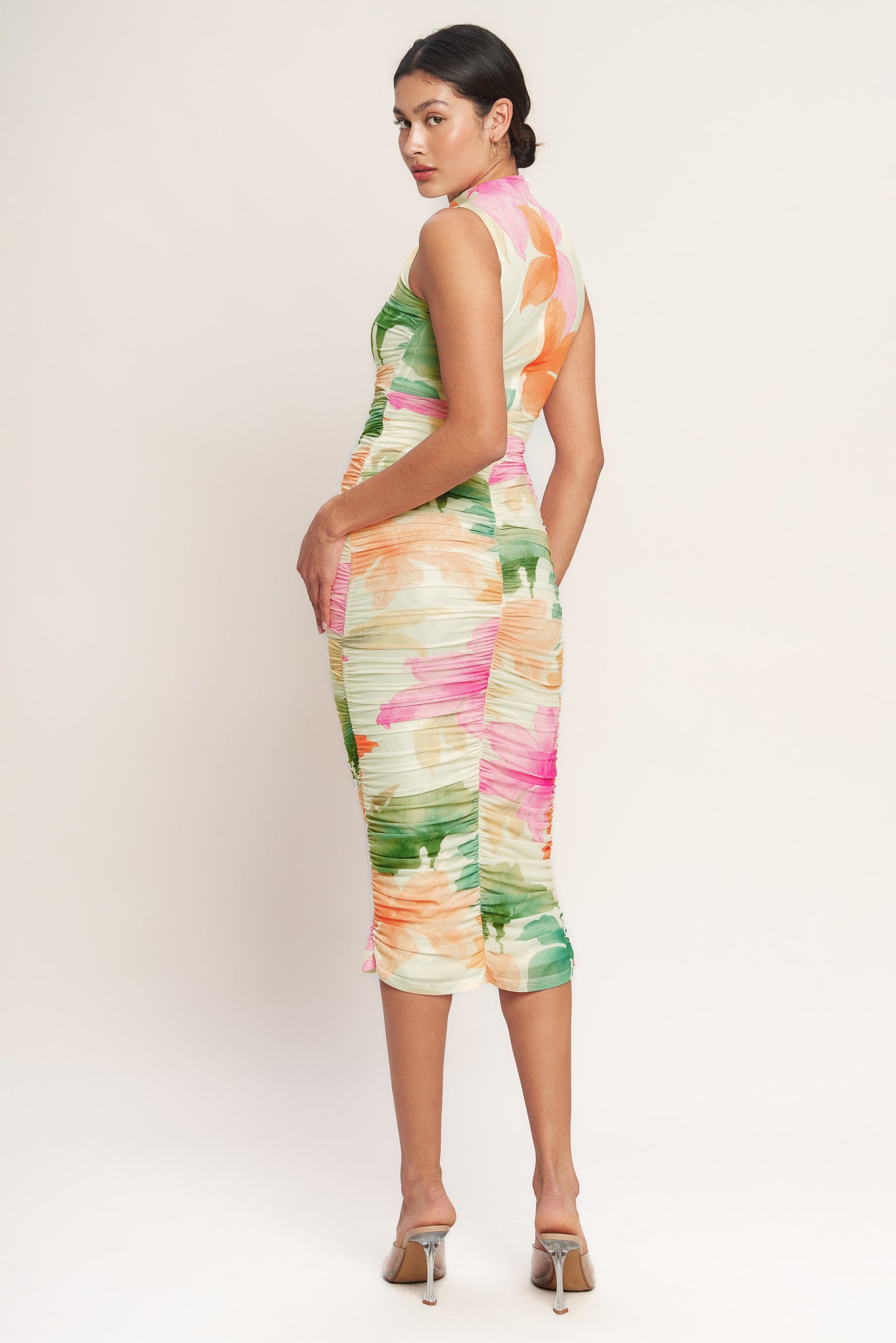 Vibrant Mesh Midi Dresses for Women with Body Contouring Design