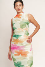 Vibrant Mesh Midi Dresses for Women with Body Contouring Design