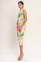 Vibrant Mesh Midi Dresses for Women with Body Contouring Design