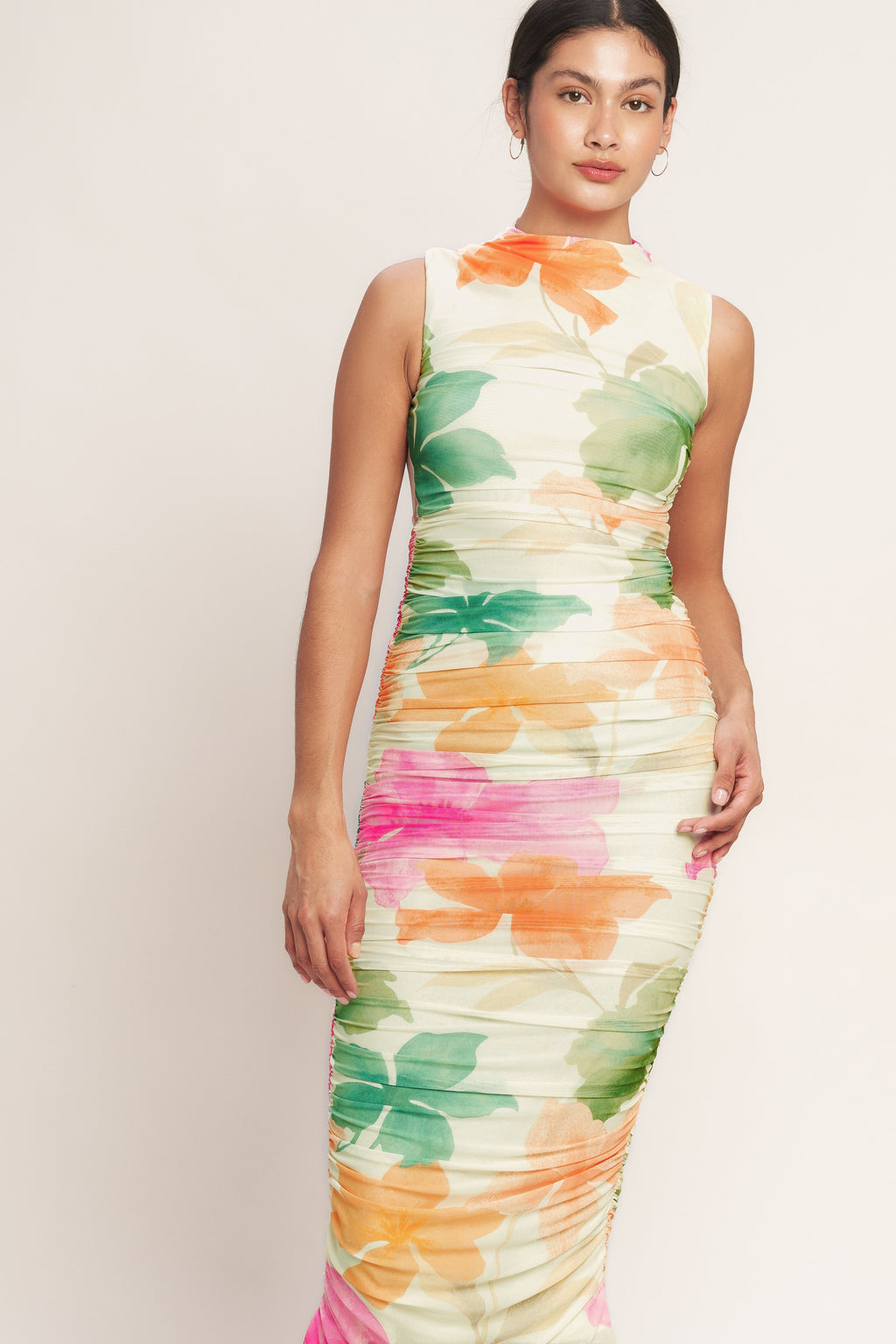 Vibrant Mesh Midi Dresses for Women with Body Contouring Design