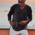 Men’s Viking-Inspired Casual Summer V-Neck Shirt – Lightweight Beach Wear Long Sleeve Top