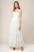 Women’s White Strapless Lace Maxi Dress with Twist Bodice, Smocked Back & Tiered Skirt