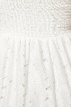 Women’s White Strapless Lace Maxi Dress with Twist Bodice, Smocked Back & Tiered Skirt