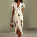 Women’s Printed Wrap Maxi Dress – Elegant V-Neck Tie Waist Flowy Long Dress for Weddings, Vacation & Summer Event