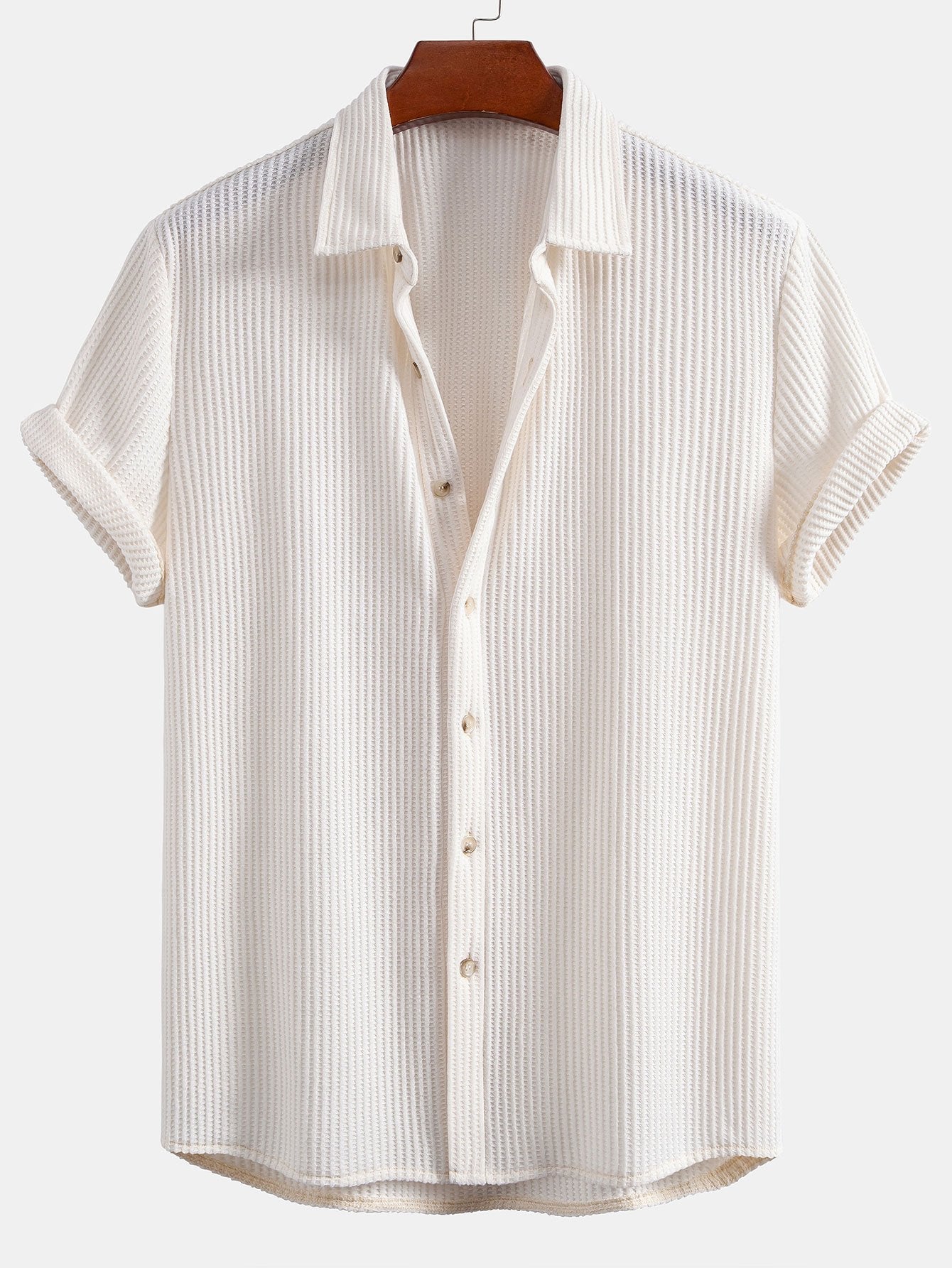 Men’s Casual Stretch Shirt – Polyester Spandex Blend, Comfortable Regular Fit Everyday Shirt for Work & Casual Wear