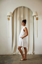 Boho Tassel Tie Neck Sleeveless Tiered Mini Dress in White