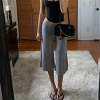 Gray Low-Rise Wide Leg Capri Pants Women's Y2K Fold-Over Waistband Capris