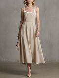Women’s Minimalist Cotton-Blend Paneled Faux Two-Piece Midi Slip Dress – Elegant Modern Style