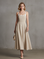Women’s Minimalist Cotton-Blend Paneled Faux Two-Piece Midi Slip Dress – Elegant Modern Style
