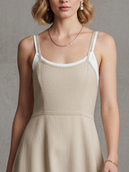 Women’s Minimalist Cotton-Blend Paneled Faux Two-Piece Midi Slip Dress – Elegant Modern Style