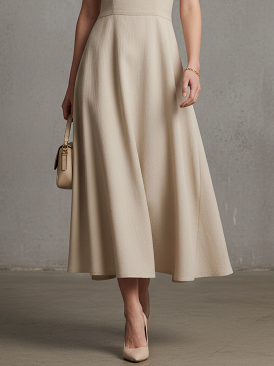 Women’s Minimalist Cotton-Blend Paneled Faux Two-Piece Midi Slip Dress – Elegant Modern Style