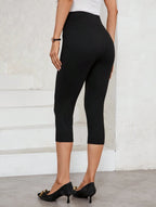 Black High-Waist Capri Pants with Gold Military Button Waistband  Women's Sleek Stretch Capris
