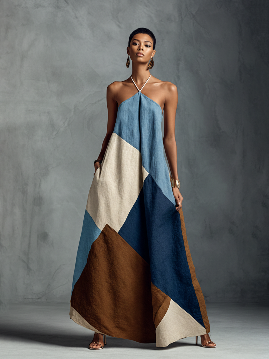 Women's Bohemian Patchwork Halter Maxi Dress — Multi-Color Cotton Line –  Cecuf