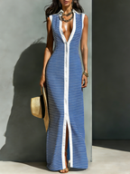 Women’s Casual Knitted Stretch Striped Sleeveless Maxi Dress – Effortless Everyday Comfort