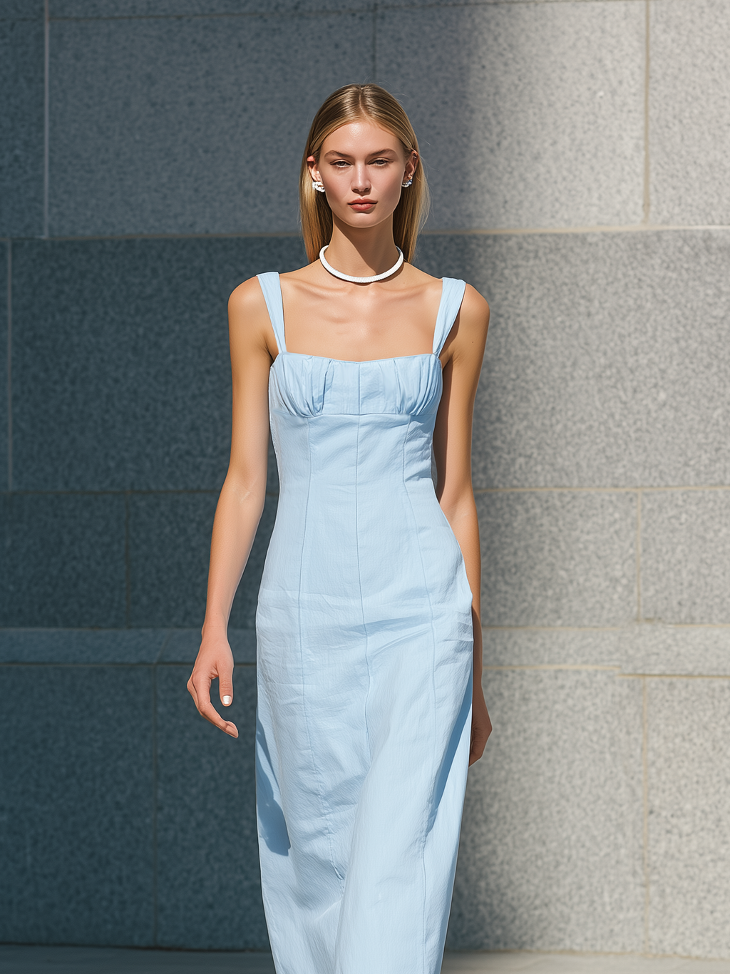 Women’s Light Blue Woven Spaghetti Strap Maxi Dress Sleeveless Loose Fit Flowy Summer Casual Beach Vacation Dress