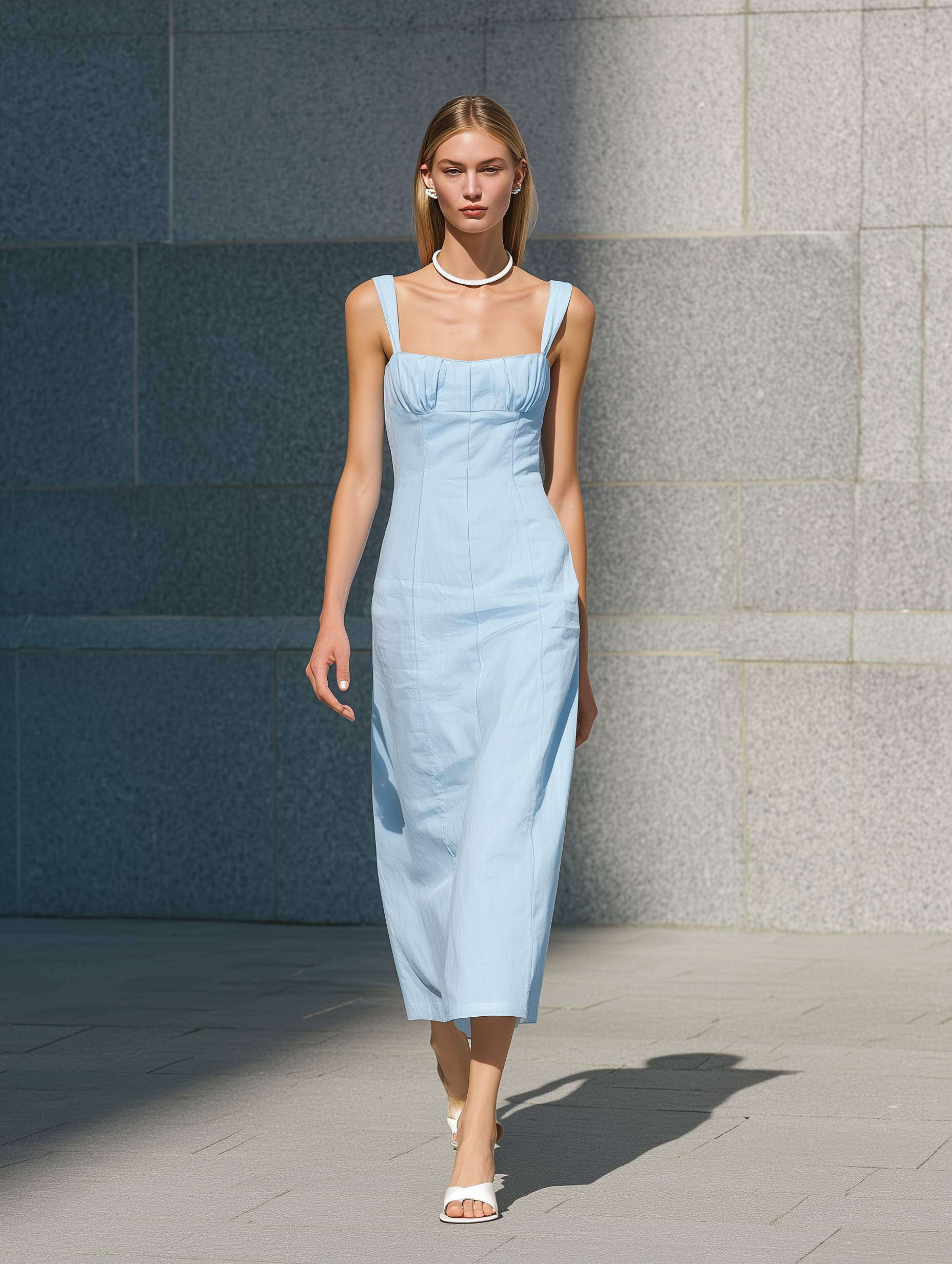 Women’s Light Blue Woven Spaghetti Strap Maxi Dress Sleeveless Loose Fit Flowy Summer Casual Beach Vacation Dress