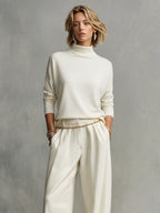 Women’s Ivory Soft Knit Turtleneck – Oversized High Neck Effortless Chic Top