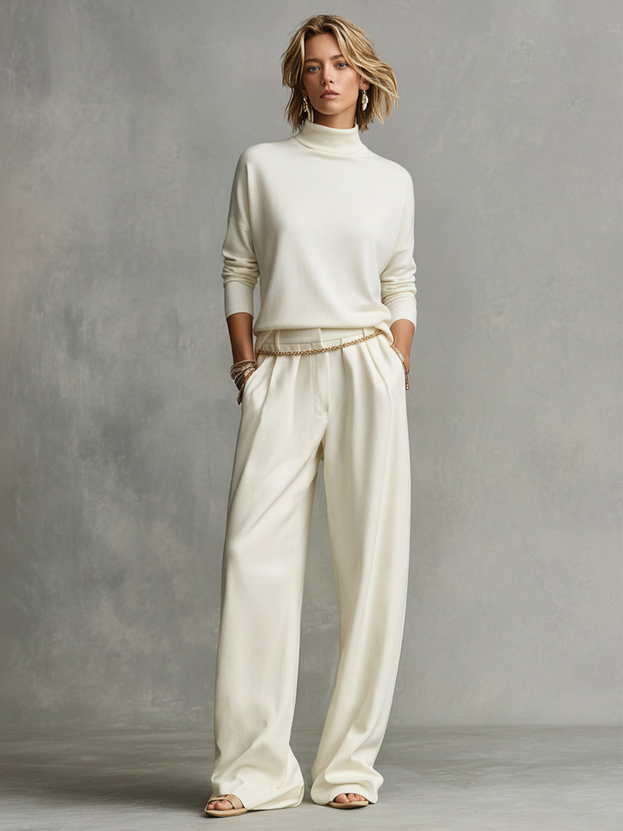 Women’s Ivory Soft Knit Turtleneck – Oversized High Neck Effortless Chic Top