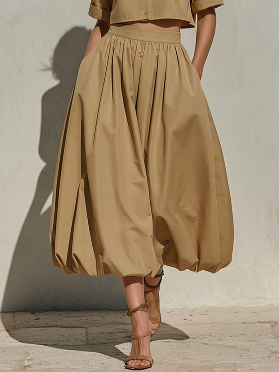 Women’s Khaki Cotton Cropped Shirt – Minimalist Chic Point Collar Top