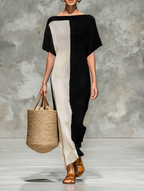 Women’s Minimalist Knit Boat Neck Maxi Dress — Short Sleeve Elegant Everyday Comfort Dress