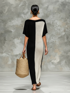 Women’s Minimalist Knit Boat Neck Maxi Dress — Short Sleeve Elegant Everyday Comfort Dress