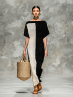 Women’s Minimalist Knit Boat Neck Maxi Dress — Short Sleeve Elegant Everyday Comfort Dress