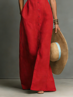 Women’s Minimalist Linen-Blend Collared Sleeveless Maxi Shirt Dress with Single-Breasted Design – Effortless Chic Style