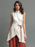 Women’s Minimalist Linen-Blend Stand-Collar Wrap Shirt – Sleeveless Tie Waist Top