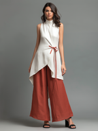 Women’s Minimalist Linen-Blend Stand-Collar Wrap Shirt – Sleeveless Tie Waist Top