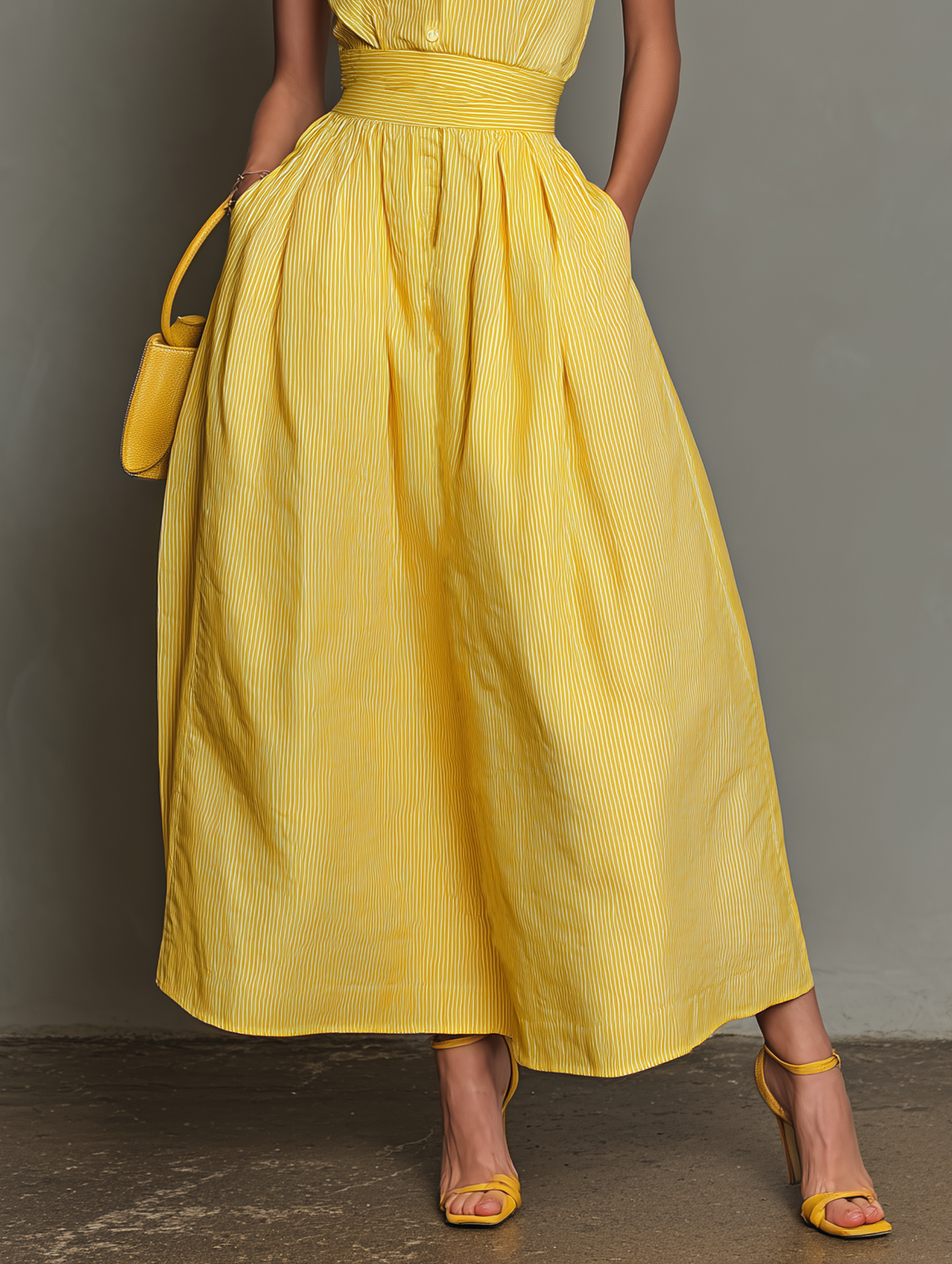 Women’s Minimalist Striped Lapel Sleeveless Maxi Dress – Elegant V-Neck Summer Resort Chic Dress