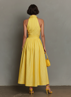 Women’s Minimalist Striped Lapel Sleeveless Maxi Dress – Elegant V-Neck Summer Resort Chic Dress