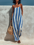 Women’s Minimalist Vacation-Style Striped Suspender Jumpsuit – Relaxed Summer Essential