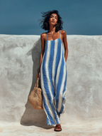Women’s Minimalist Vacation-Style Striped Suspender Jumpsuit – Relaxed Summer Essential