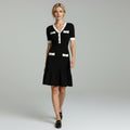 Women’s V-Neck Ribbed Knit Bodycon Sweater Dress with Button Detail – Elegant Party & Evening Dress