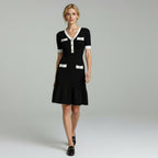 Women’s V-Neck Ribbed Knit Bodycon Sweater Dress with Button Detail – Elegant Party & Evening Dress
