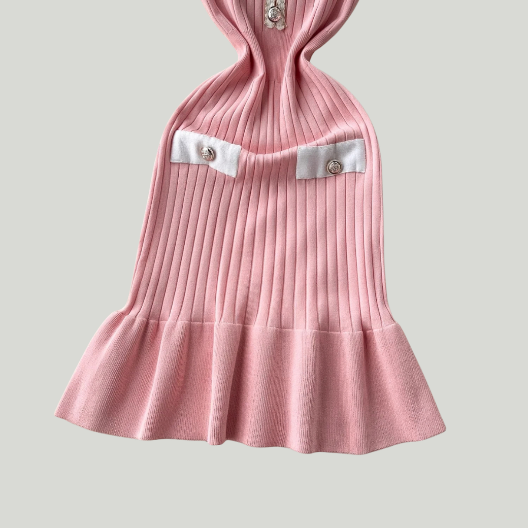 Women’s V-Neck Ribbed Knit Bodycon Sweater Dress with Button Detail – Elegant Party & Evening Dress
