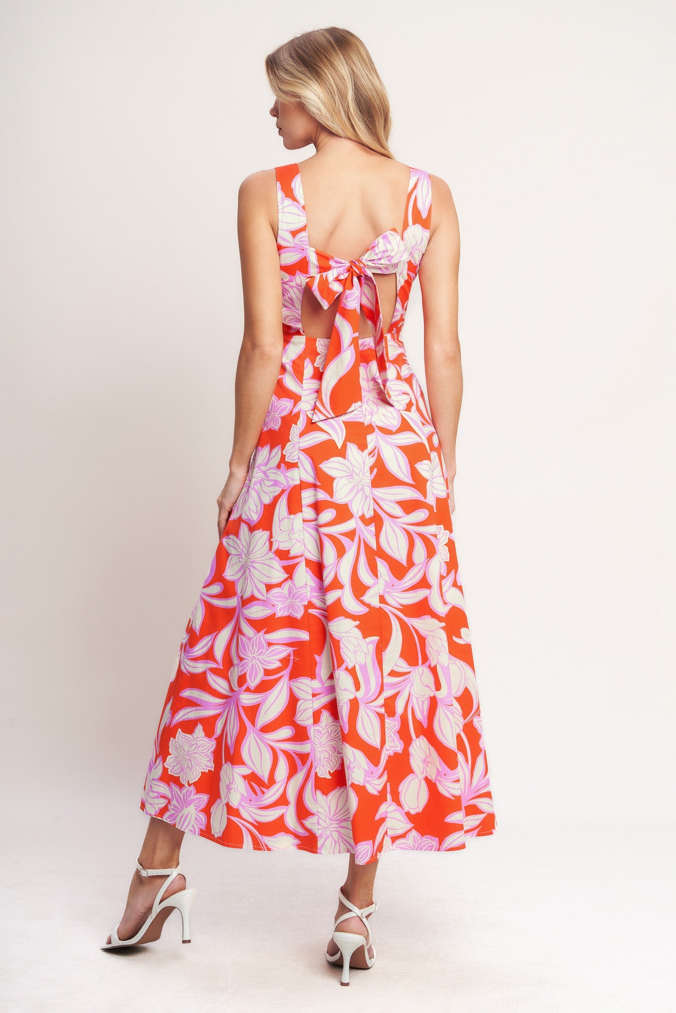 Women's Summer Dress with Square Neckline & Tie Back