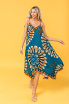 Printed Rayon Hanky Hem Midi Dress