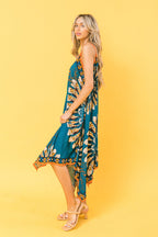 Printed Rayon Hanky Hem Midi Dress