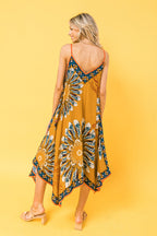 Printed Rayon Hanky Hem Midi Dress