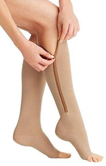 Zippered Graduated Compression Socks with Calf Sleeve Design