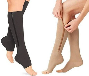 Zippered Graduated Compression Socks with Calf Sleeve Design