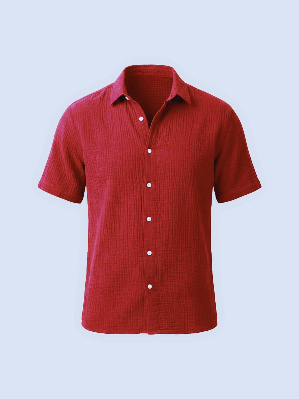 Regular Fit Crinkled Cotton Short Sleeve Button-Up Shirt