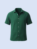 Regular Fit Crinkled Cotton Short Sleeve Button-Up Shirt