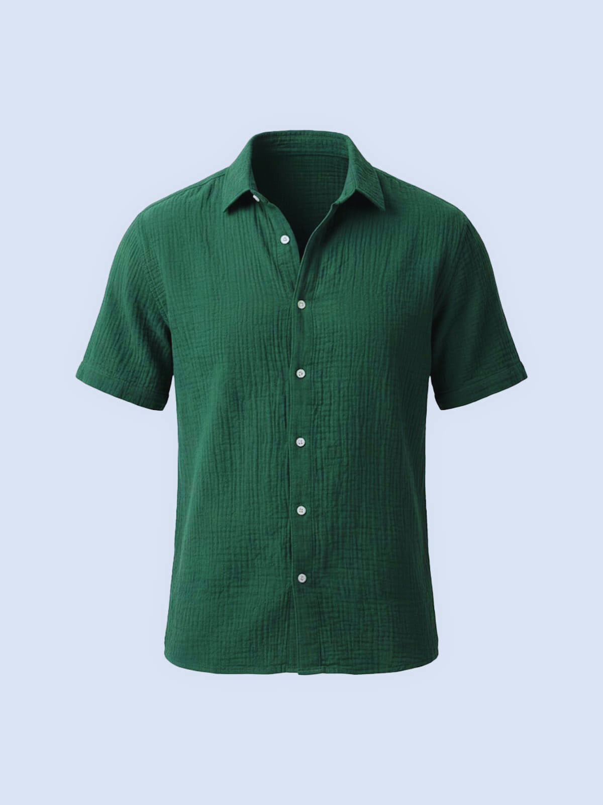 Regular Fit Crinkled Cotton Short Sleeve Button-Up Shirt