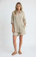 Women’s Two-Piece Linen Blend Set – Relaxed Oversized Shirt & Shorts Co-Ord Outfit, Eco-Friendly Breathable Summer Wear