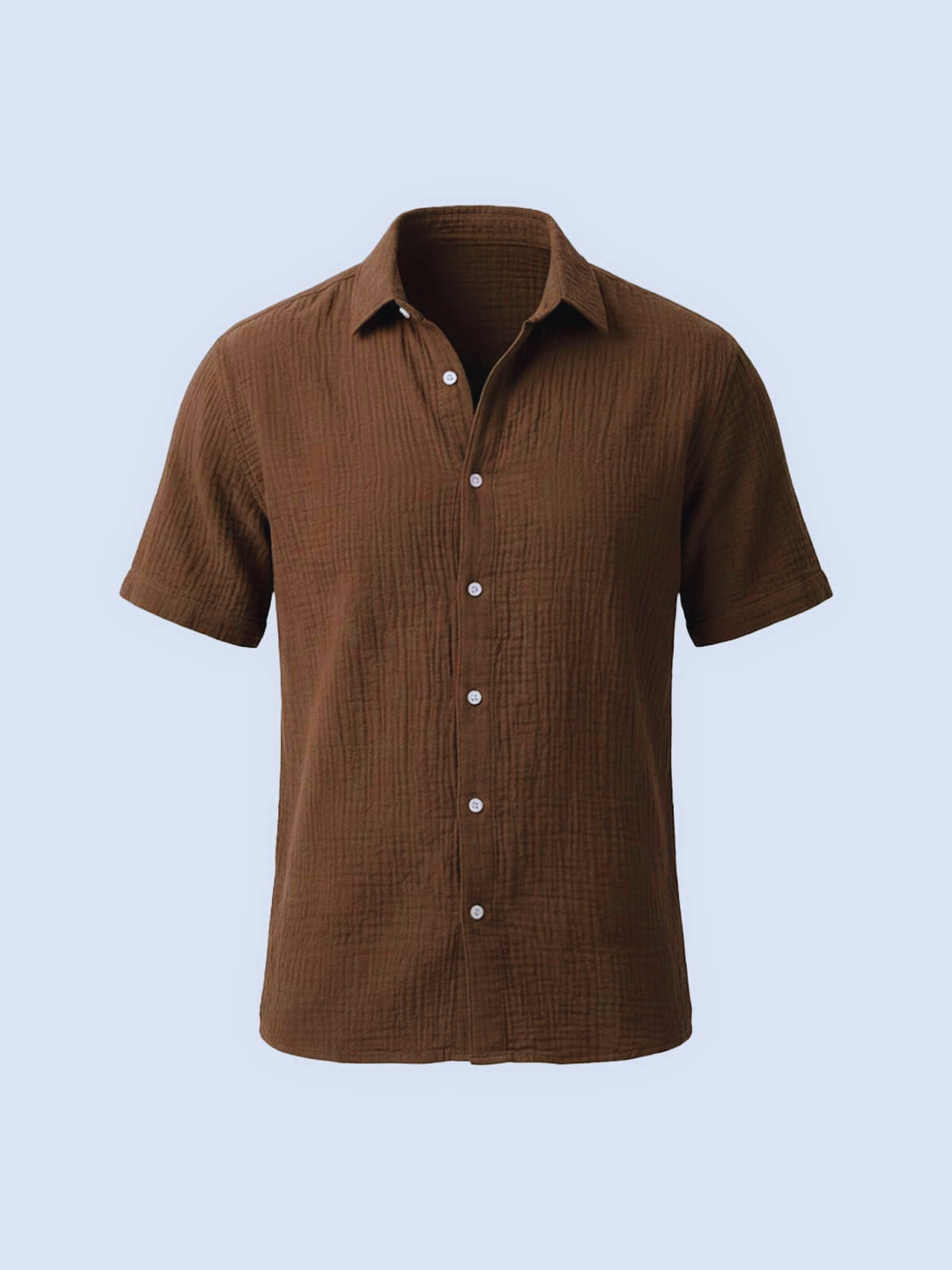 Regular Fit Crinkled Cotton Short Sleeve Button-Up Shirt