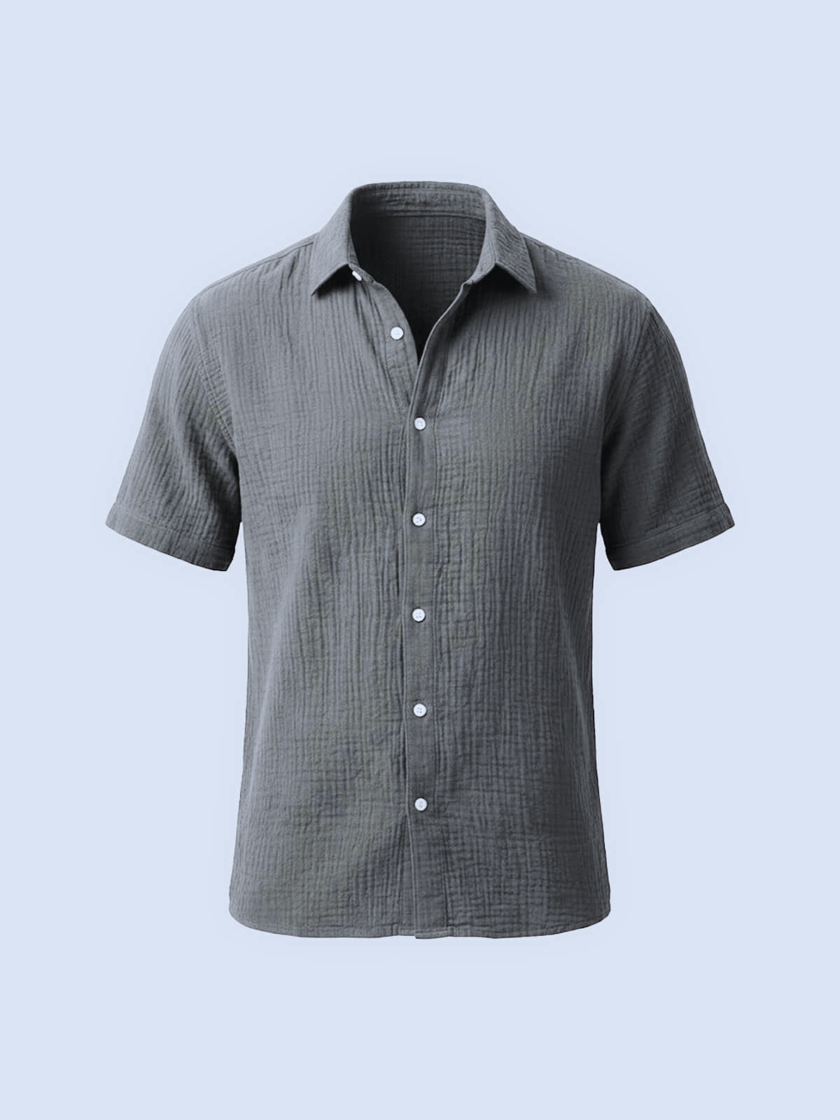 Regular Fit Crinkled Cotton Short Sleeve Button-Up Shirt