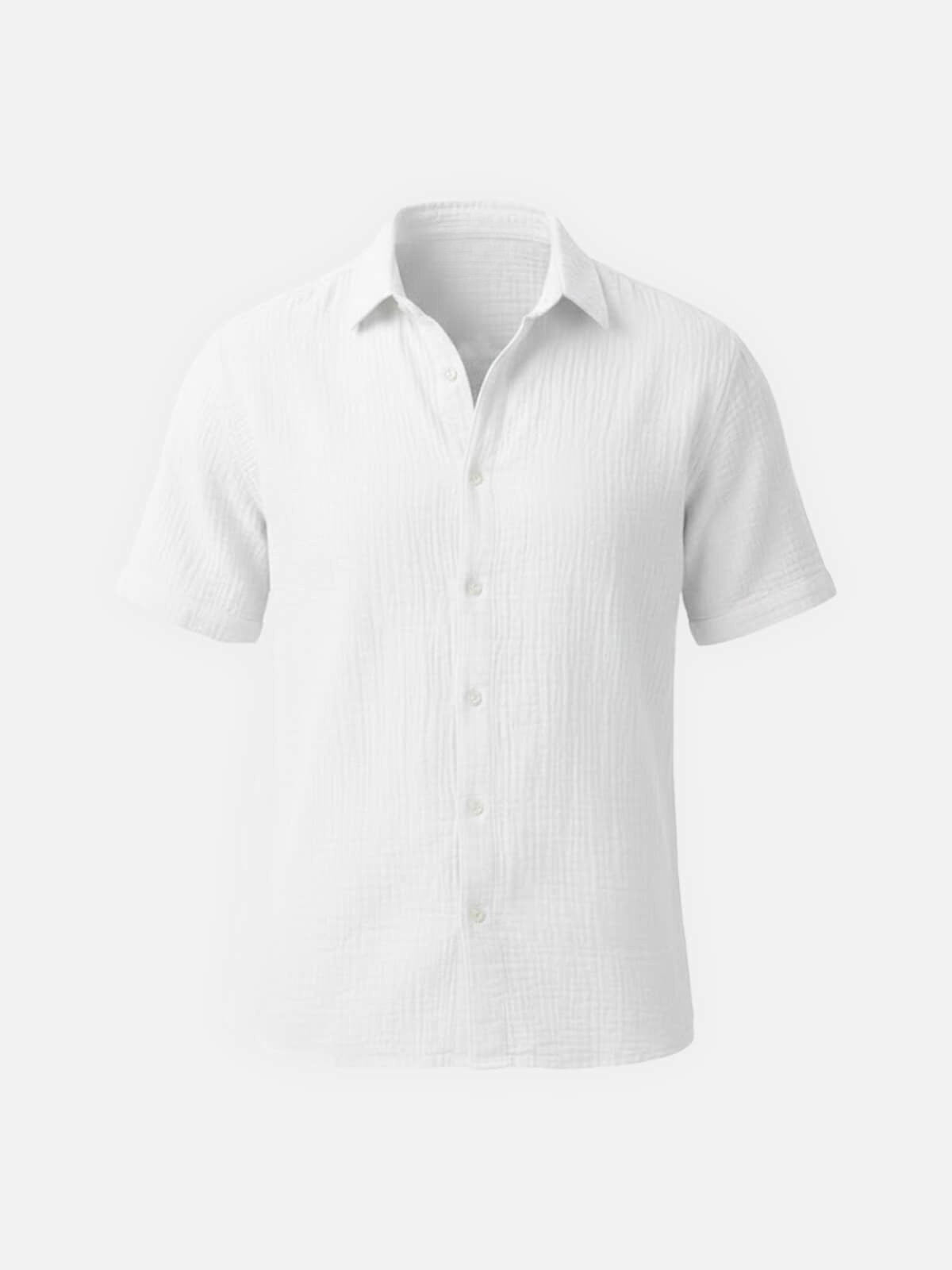 Regular Fit Crinkled Cotton Short Sleeve Button-Up Shirt