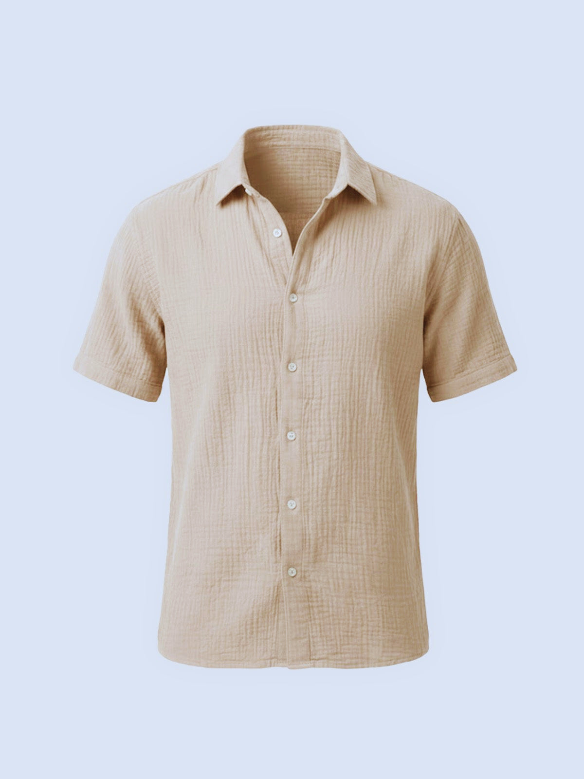 Regular Fit Crinkled Cotton Short Sleeve Button-Up Shirt